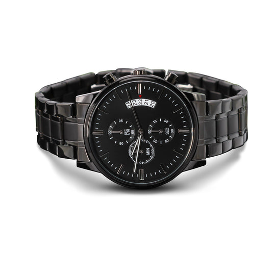 Infinite Noir Precision: Crafting Your Custom Black Chronograph - Write Your Own Message!