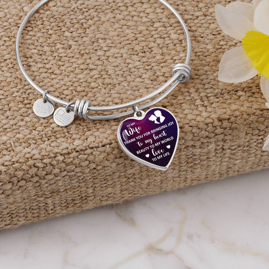To My Wife Thank You For Bringing Joy To My Heart Bangle Bracelet