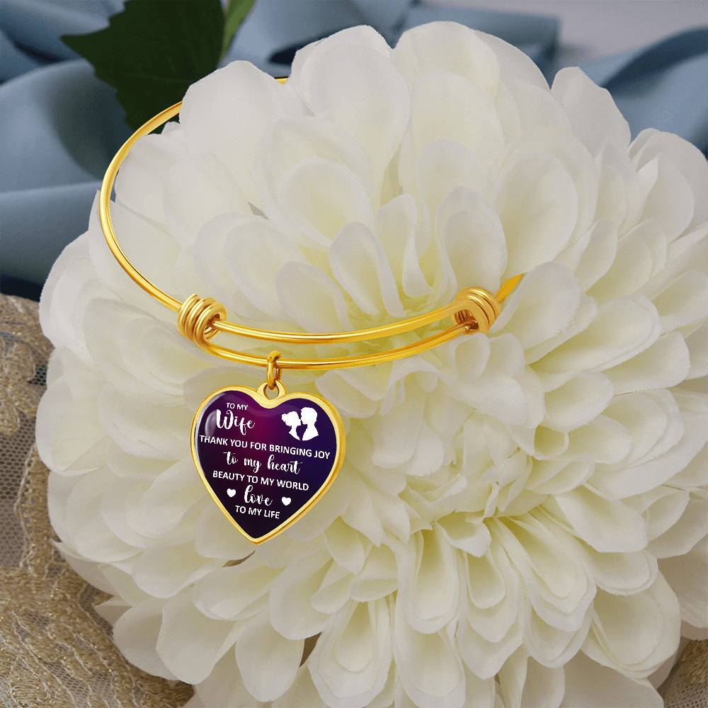To My Wife Thank You For Bringing Joy To My Heart Bangle Bracelet