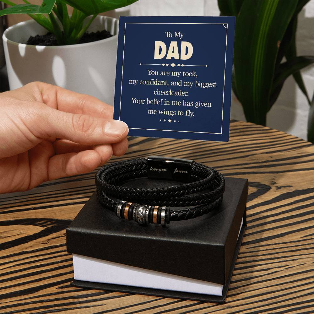 To My Dad, You Are My Rock, Love You Forever Leather Bracelet