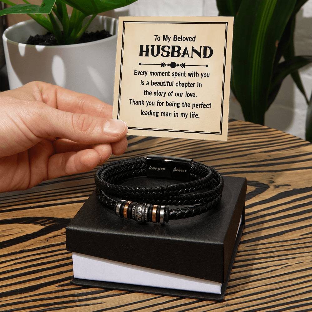 To My Husband, Every Moment Spent with You, Love You Forever Leather Bracelet