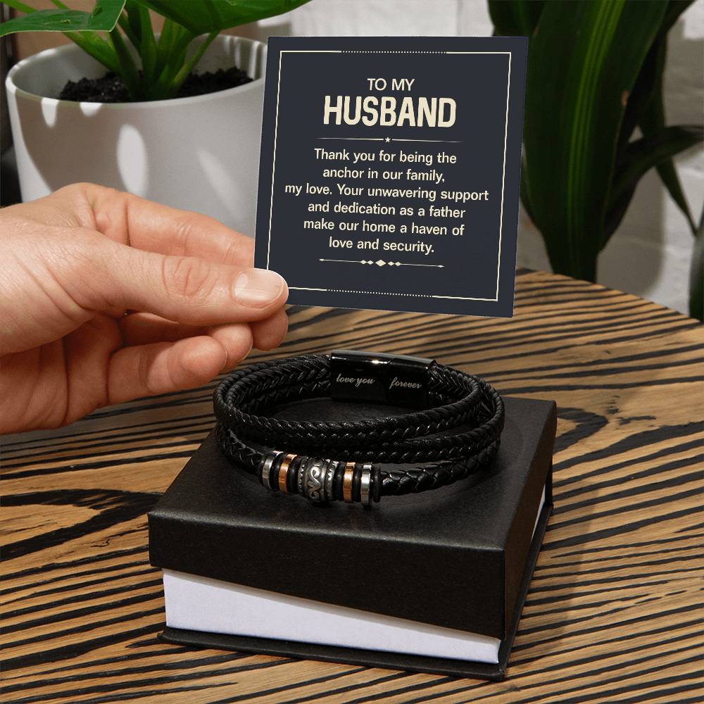 To My Husband, Thank You, Love You Forever Leather Bracelet