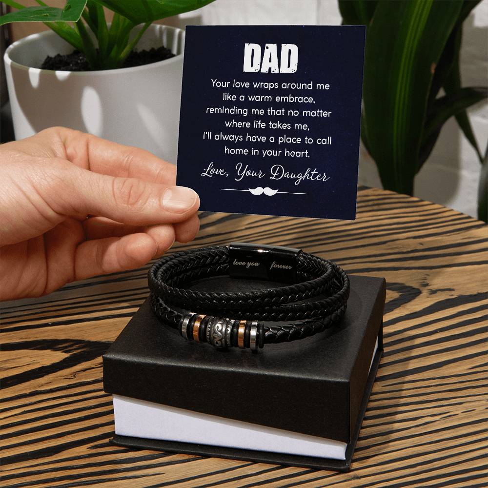 Dad Your Love Wraps Around Me, Love You Forever Leather Bracelet