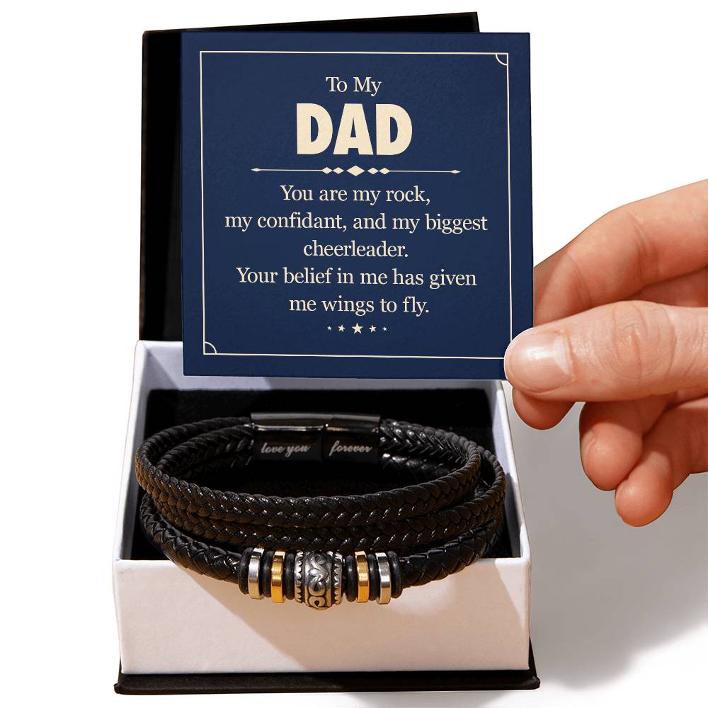 To My Dad, You Are My Rock, Love You Forever Leather Bracelet