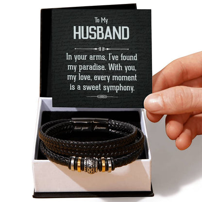 To My Husband, In Your Arms I've Found My Paradise, Love You Forever Leather Bracelet
