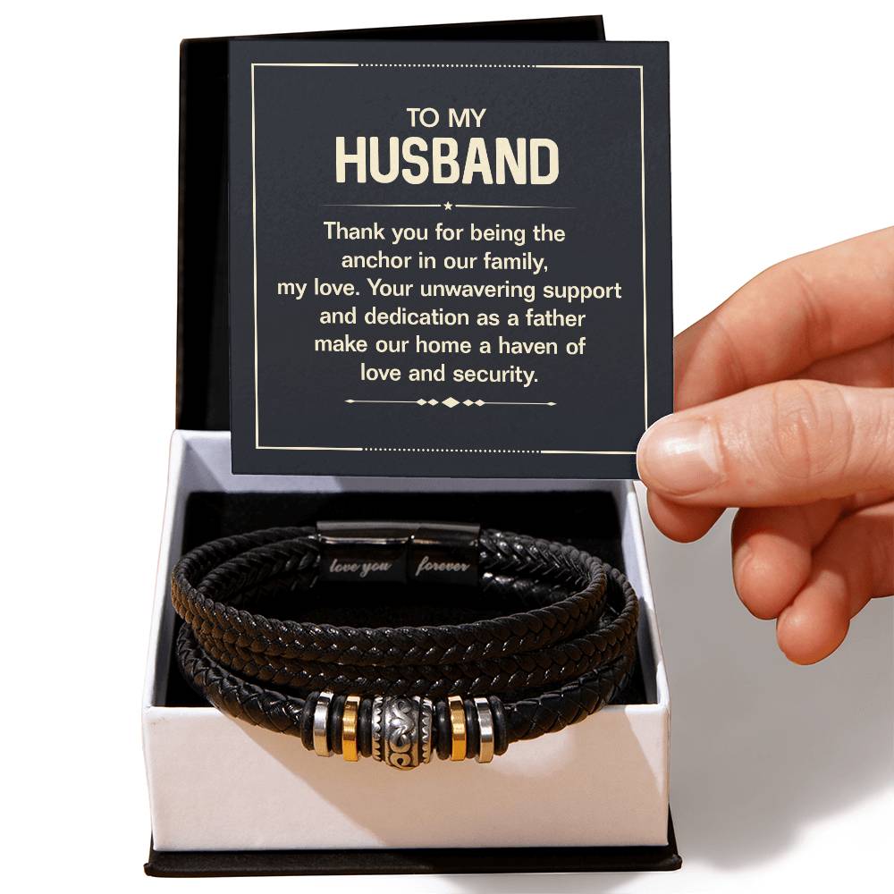 To My Husband, Thank You, Love You Forever Leather Bracelet