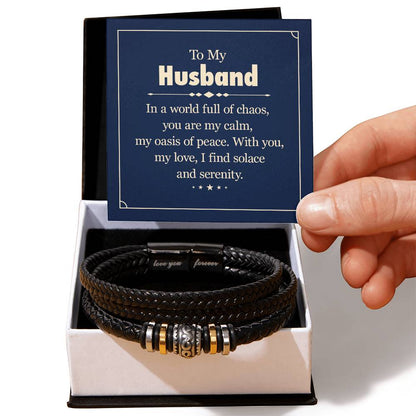 To My Husband, In A World of Chaos, You Are My Calm, Love You Forever, Leather Bracelet