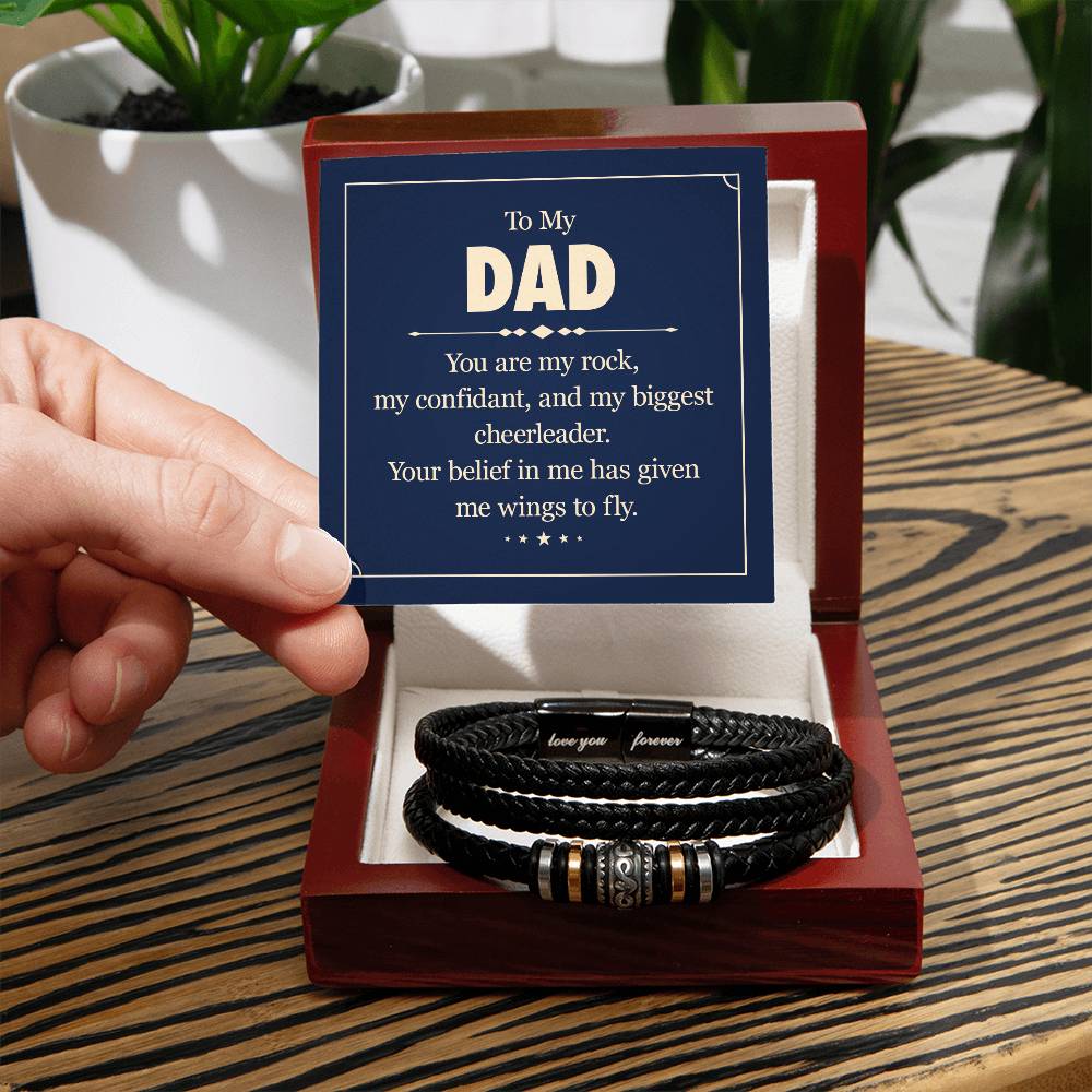 To My Dad, You Are My Rock, Love You Forever Leather Bracelet