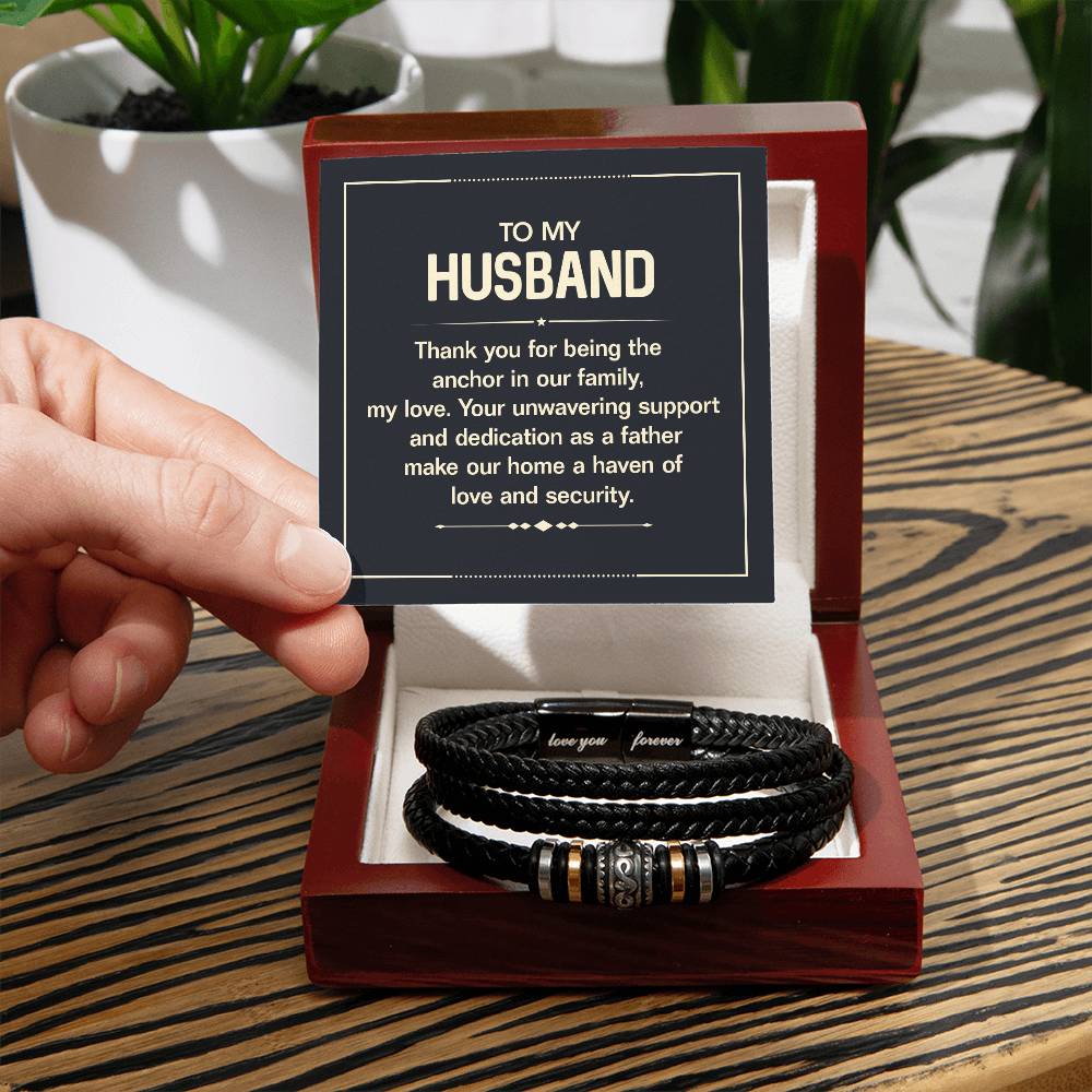 To My Husband, Thank You, Love You Forever Leather Bracelet
