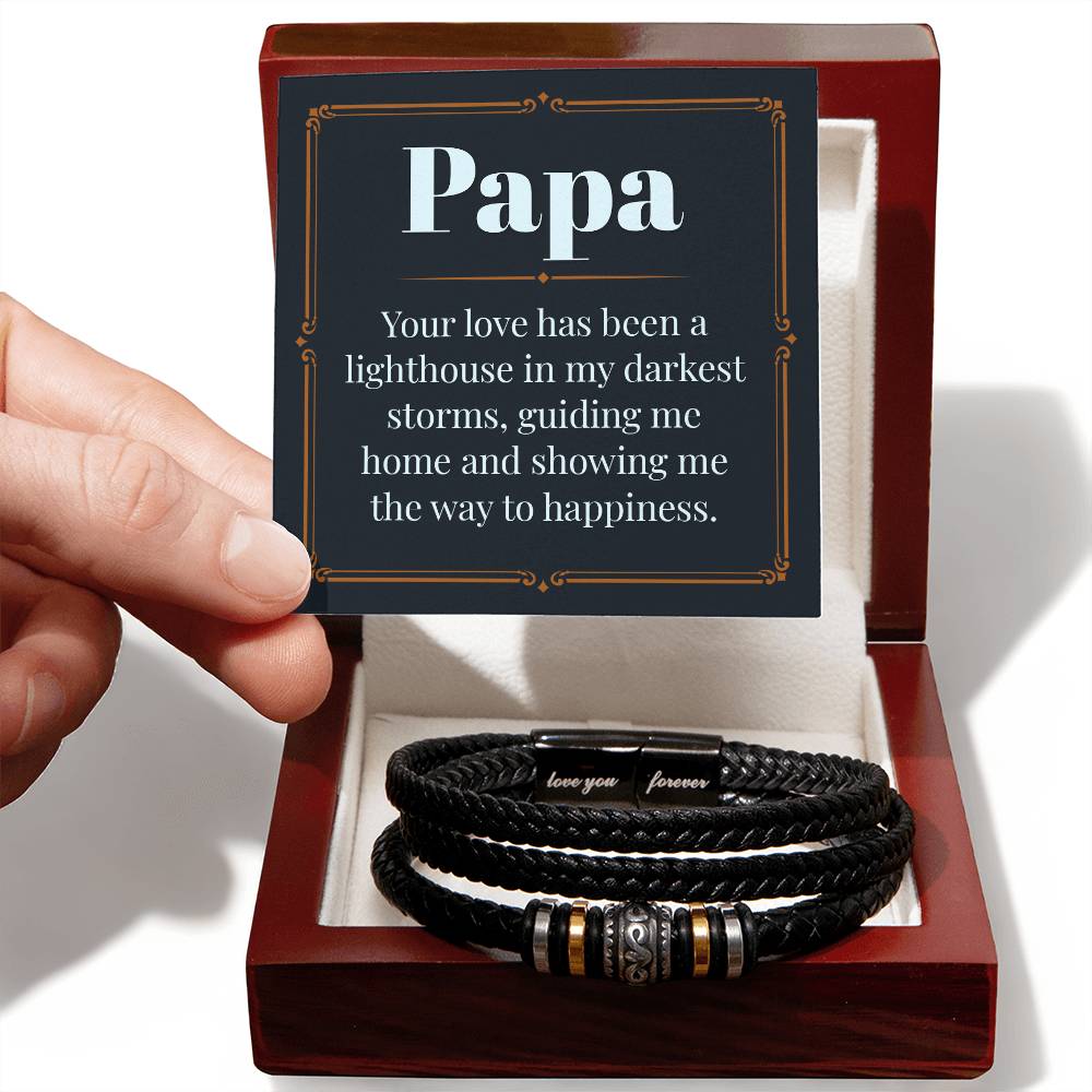 Papa Your Love Has Been A Lighthouse, Love You Forever Leather Bracelet