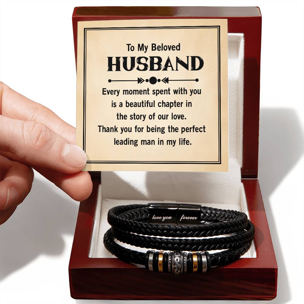 To My Husband, Every Moment Spent with You, Love You Forever Leather Bracelet