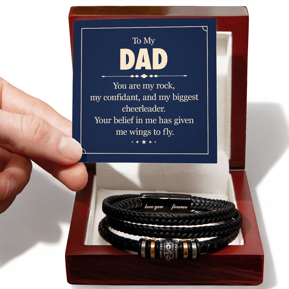 To My Dad, You Are My Rock, Love You Forever Leather Bracelet