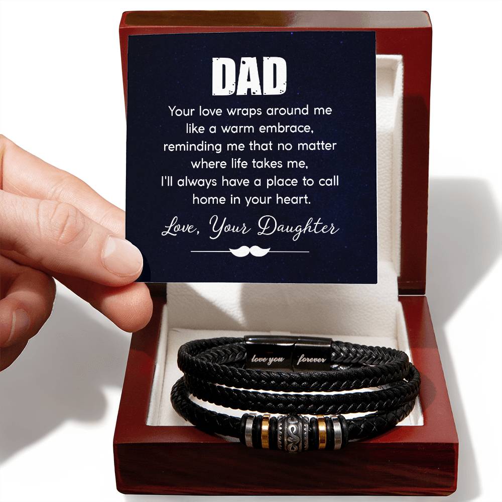 Dad Your Love Wraps Around Me, Love You Forever Leather Bracelet