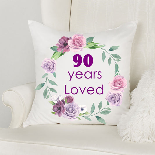 90th Birthday Gift, Throw Pillow, 90 Years Loved, Grandma Gift