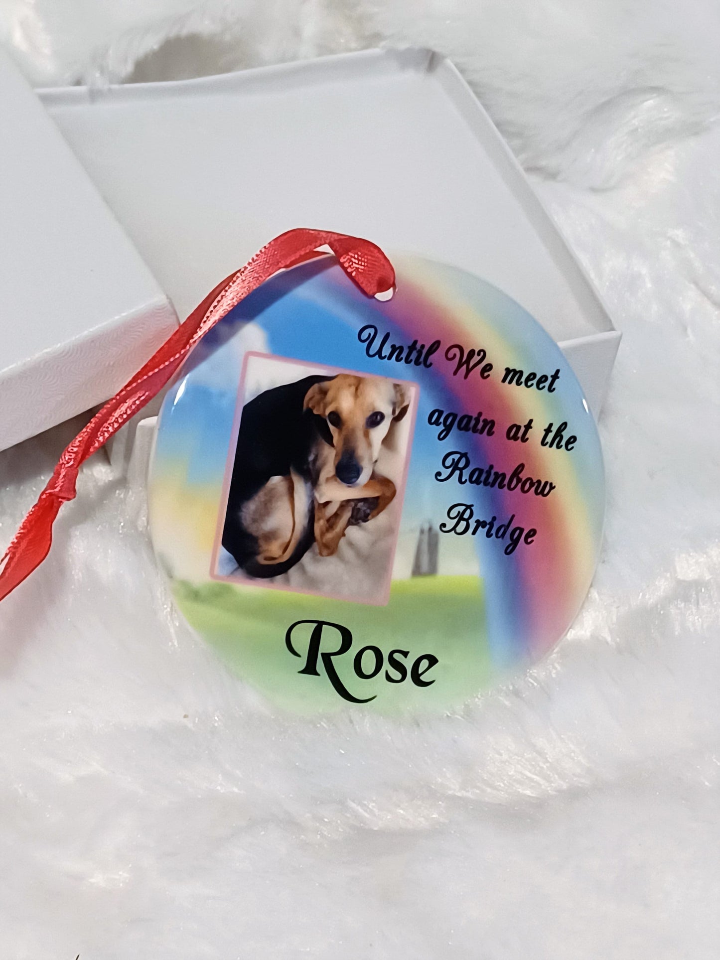 Pet Memorial Ornament, Rainbow Bridge, Christmas, Pet Lover Gift