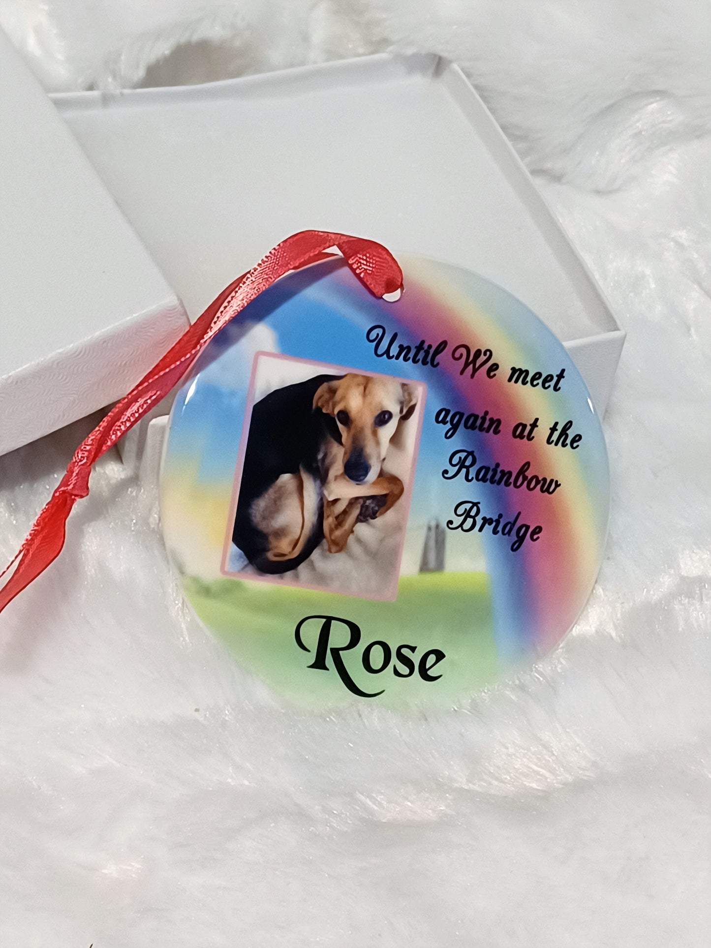 Pet Memorial Ornament, Rainbow Bridge, Christmas, Pet Lover Gift