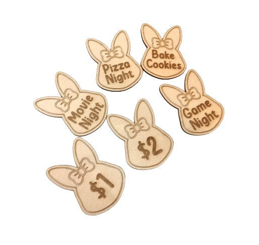 Wooden Bunny Tokens, Easter Basket Fillers, Non-Candy Rewards, Family Game Night Ideas