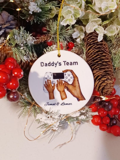 Personalized Gamer Dad Christmas Ornament, Custom Kid Hands