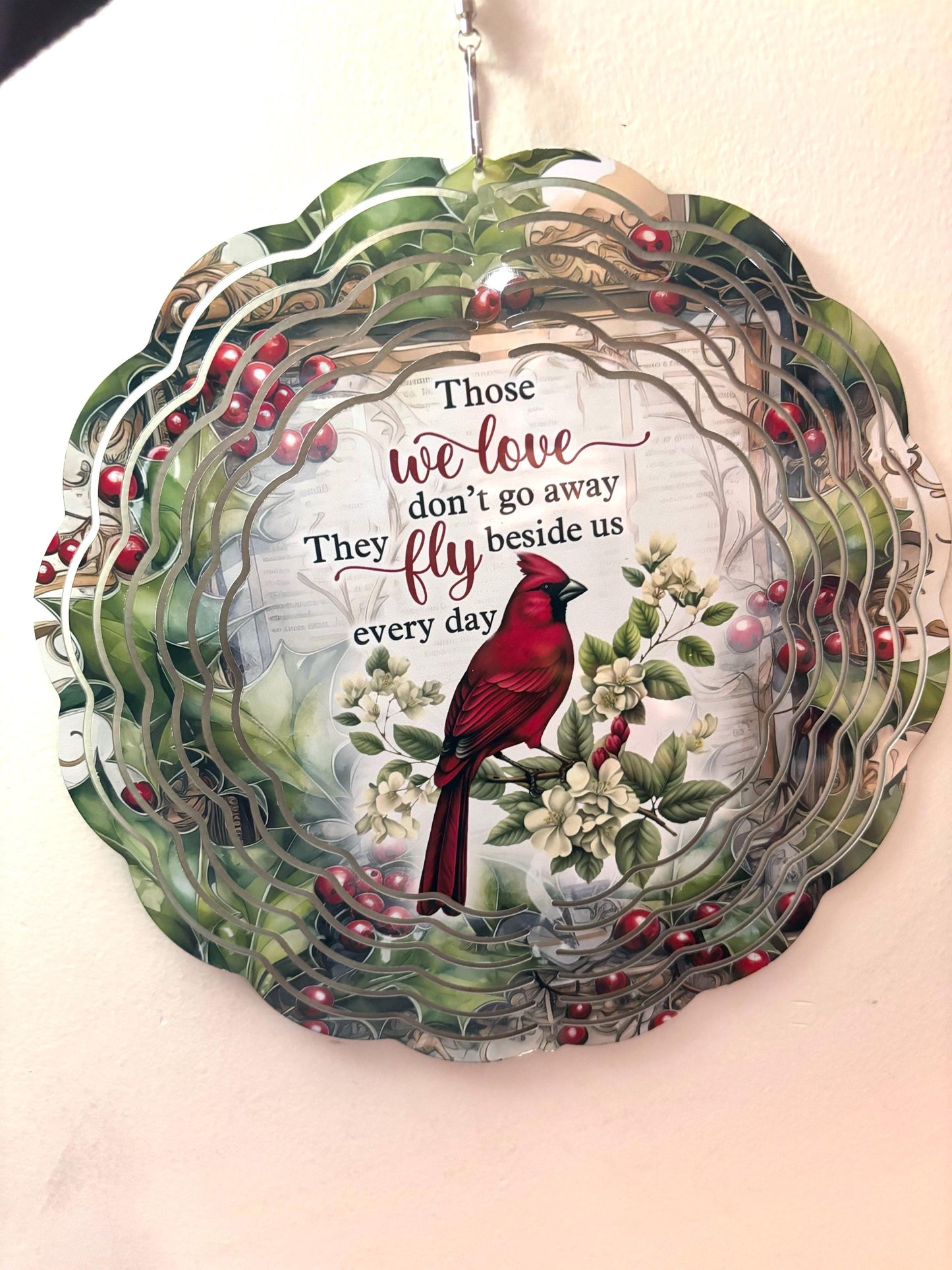 Memorial Cardinal Wind Spinner | "Those We Love" Quote, Indoor/Outdoor Decor