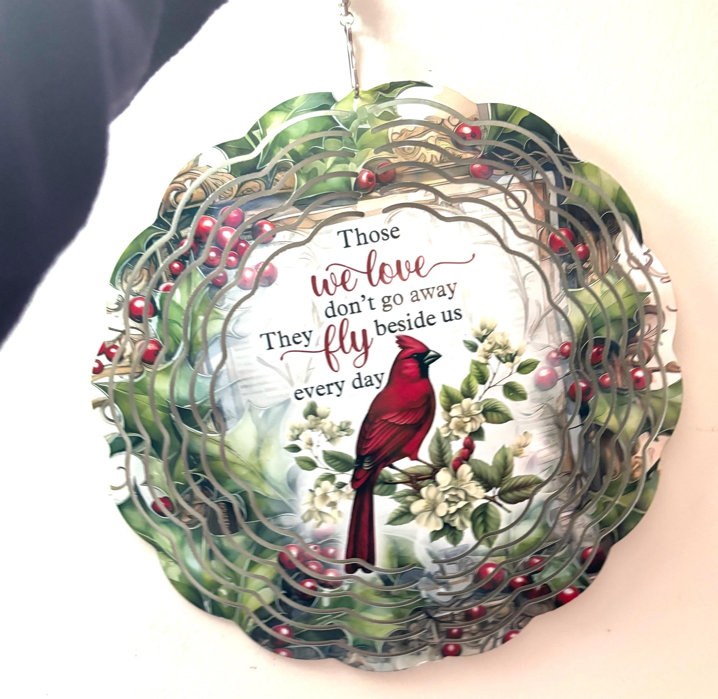 Memorial Cardinal Wind Spinner | "Those We Love" Quote, Indoor/Outdoor Decor