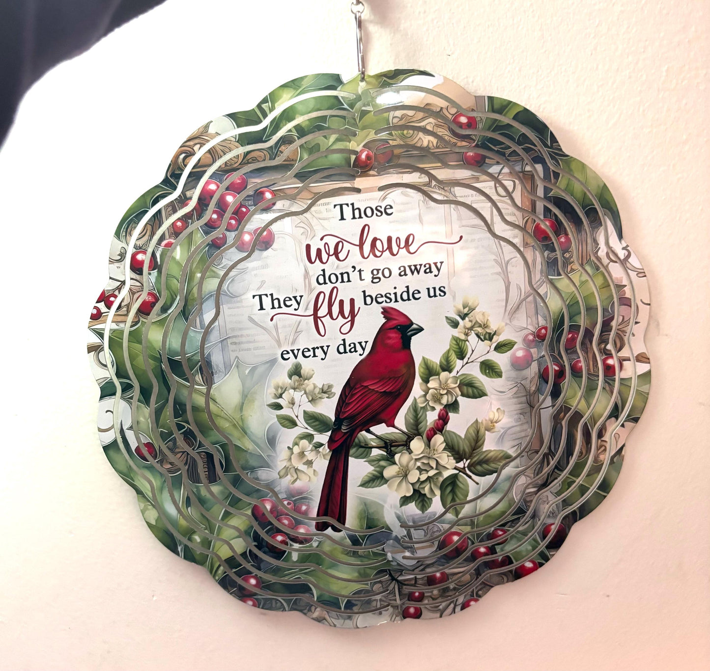 Memorial Cardinal Wind Spinner | "Those We Love" Quote, Indoor/Outdoor Decor
