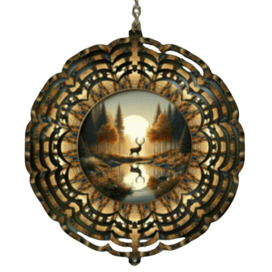 Deer Scene Wind Spinner, Rustic Winter Decor, 10-Inch