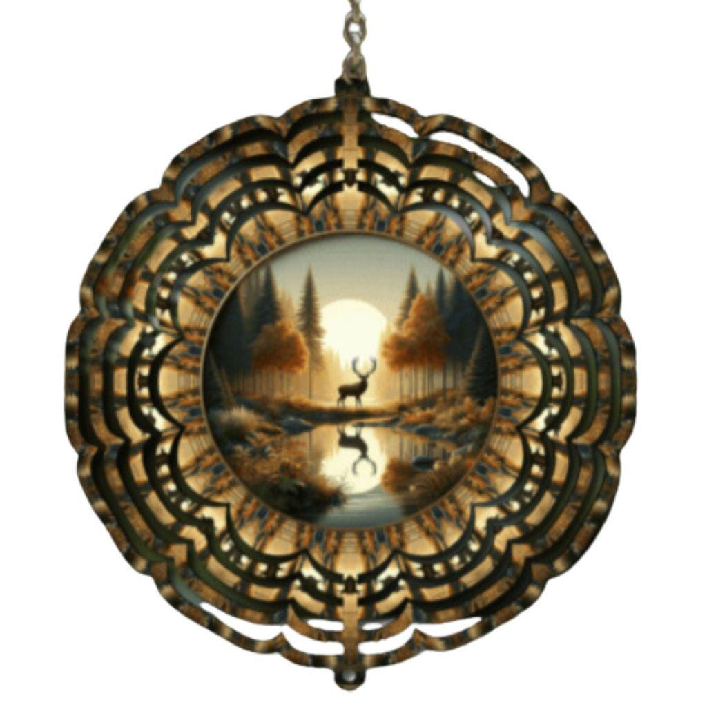 Deer Scene Wind Spinner, Rustic Winter Decor, 10-Inch