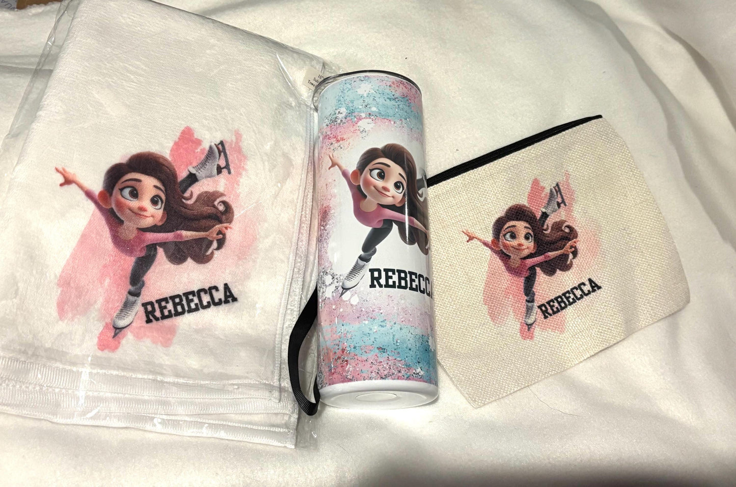 Figure Skating Gift Set, Tumbler, Skate Towel, Makeup Bag, Ice Skater, Birthday, Granddaughter Gift