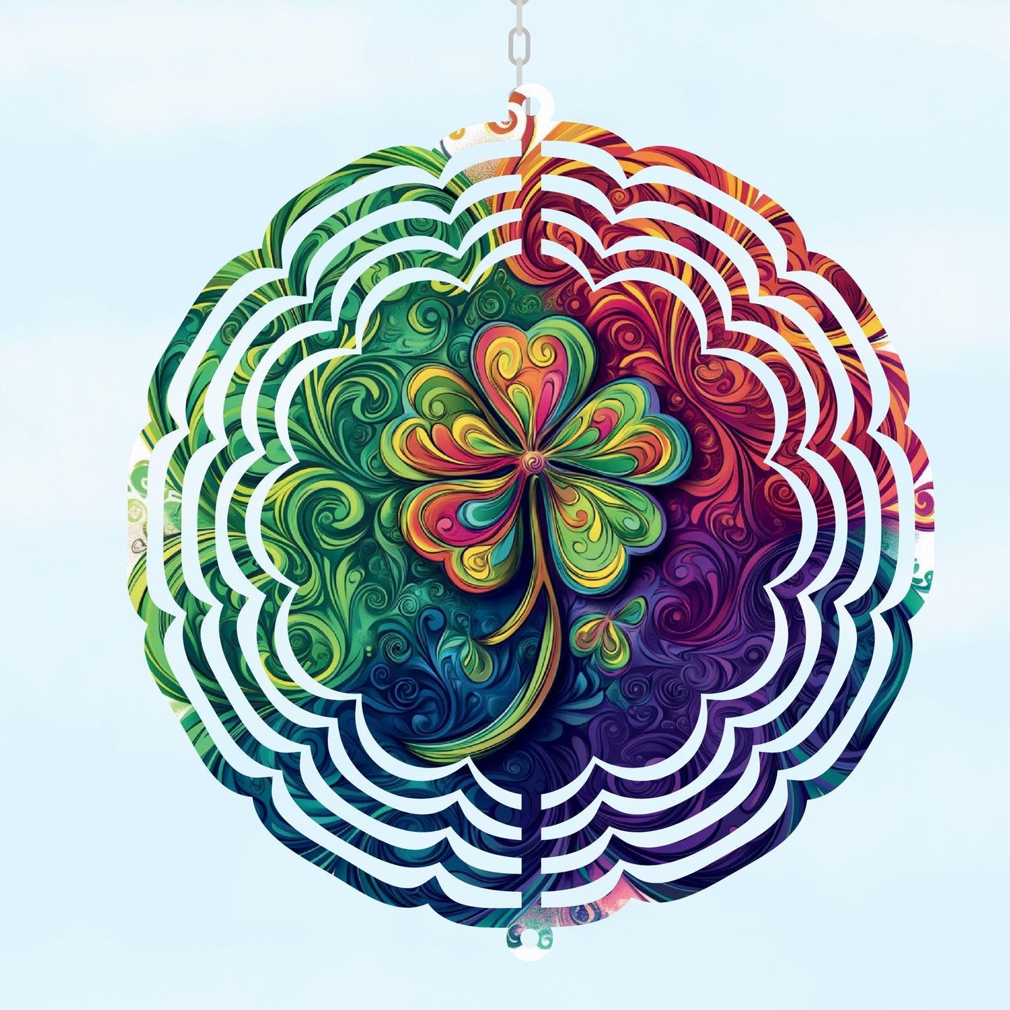 St. Patricks Day Wind Spinner, Four Leaf Clover Decor, Yard Art, Friend Gift