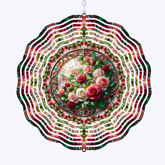 Pink Roses Metal Wind Spinner, Elegant Yard Decor