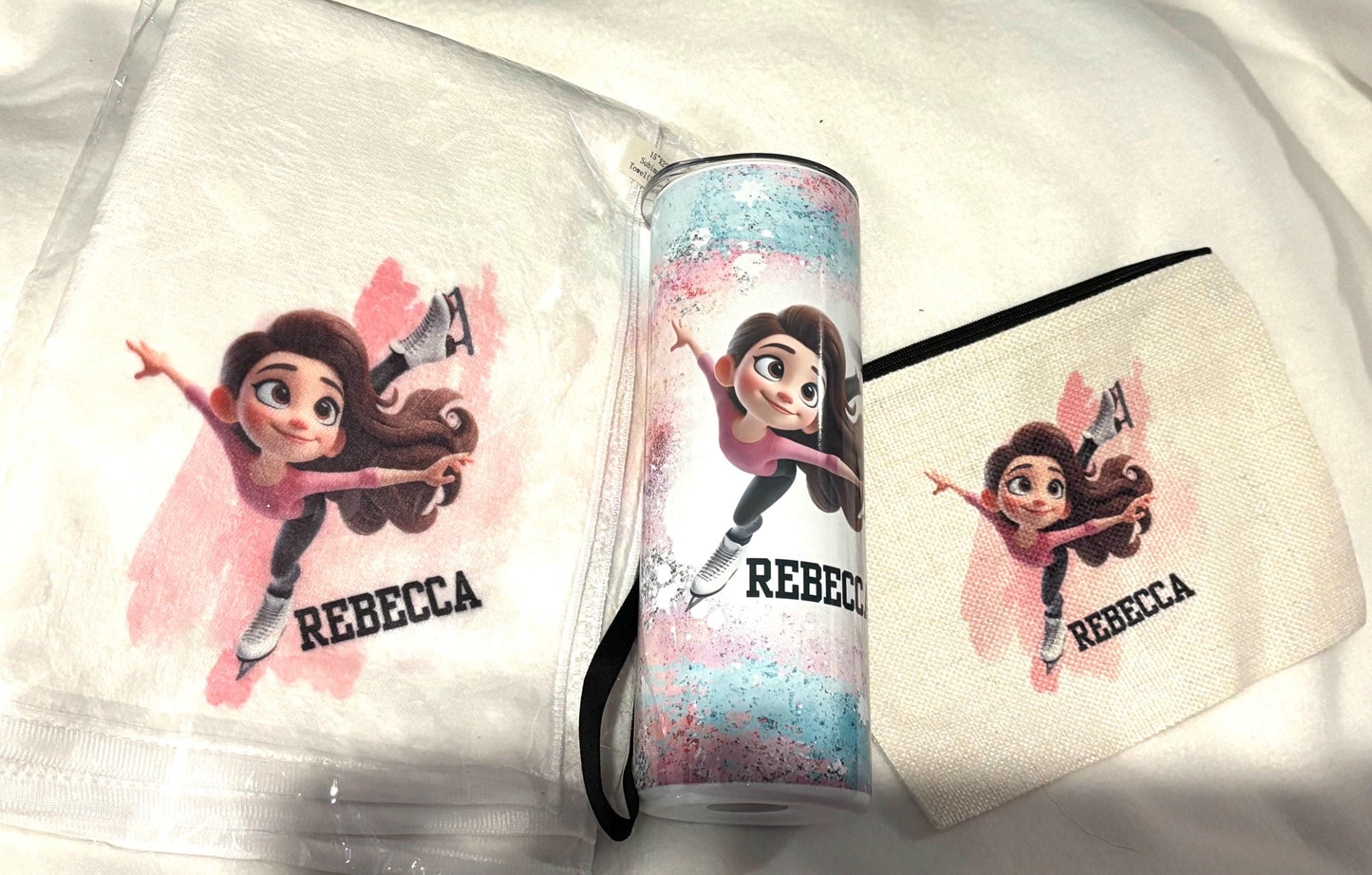 Figure Skating Gift Set, Tumbler, Skate Towel, Makeup Bag, Ice Skater, Birthday, Granddaughter Gift