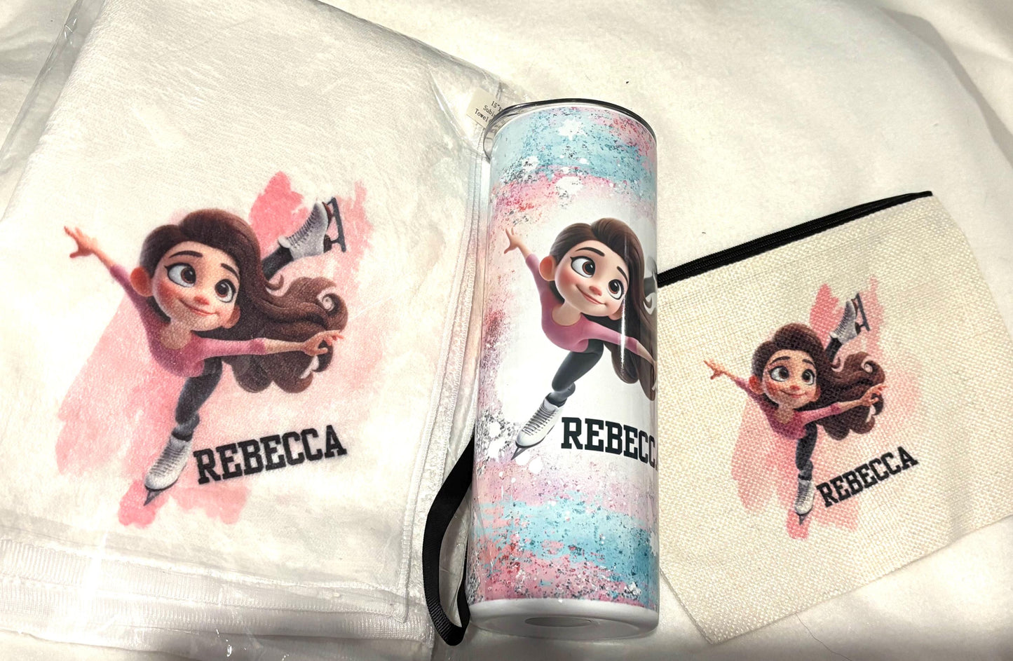 Figure Skating Gift Set, Tumbler, Skate Towel, Makeup Bag, Ice Skater, Birthday, Granddaughter Gift