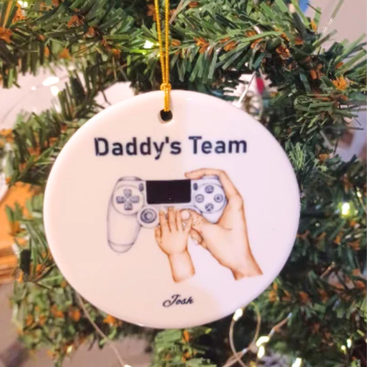 Personalized Gamer Dad Christmas Ornament, Custom Kid Hands