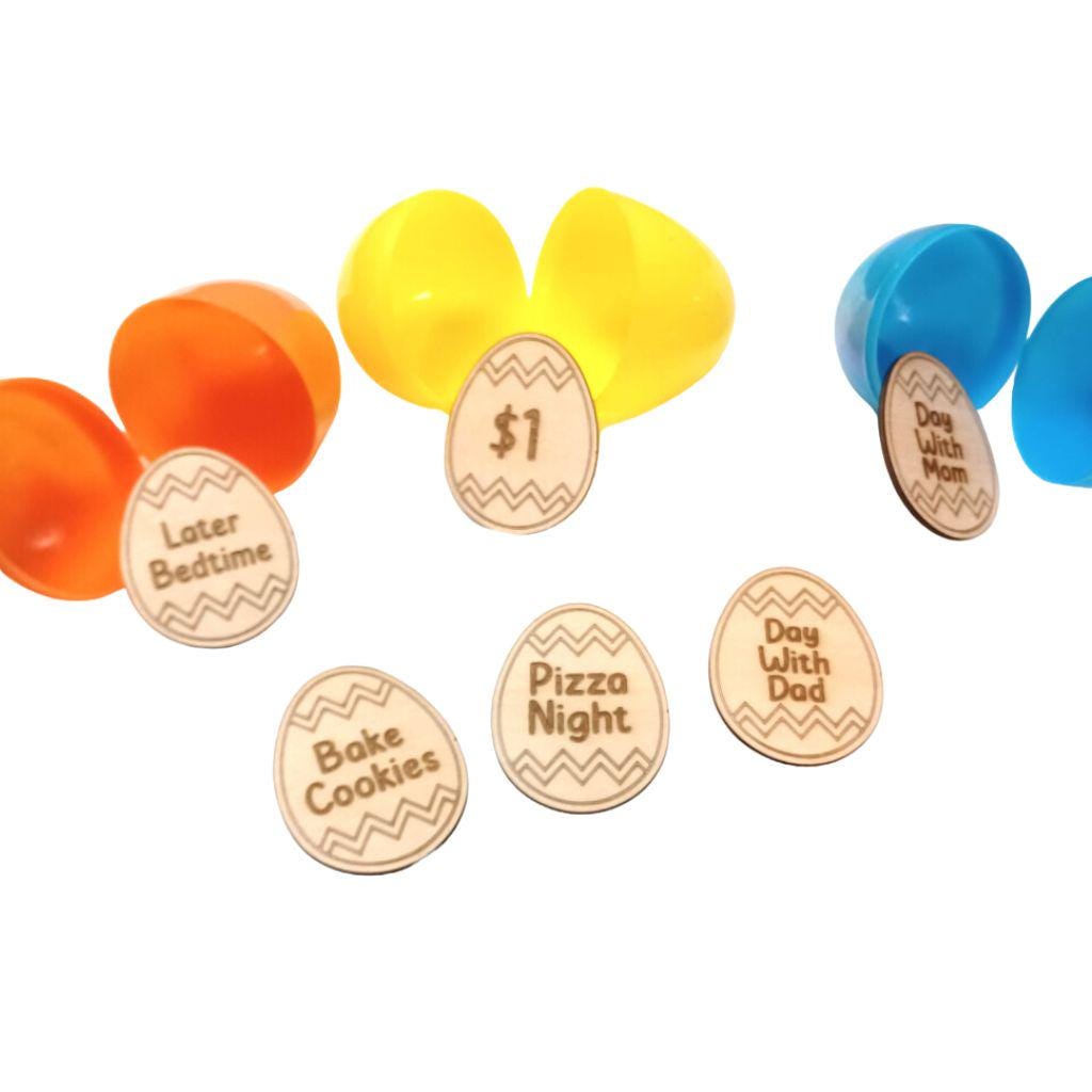 Wooden Easter Egg Tokens, Bunny Hunt Rewards, Non-Candy Basket Fillers