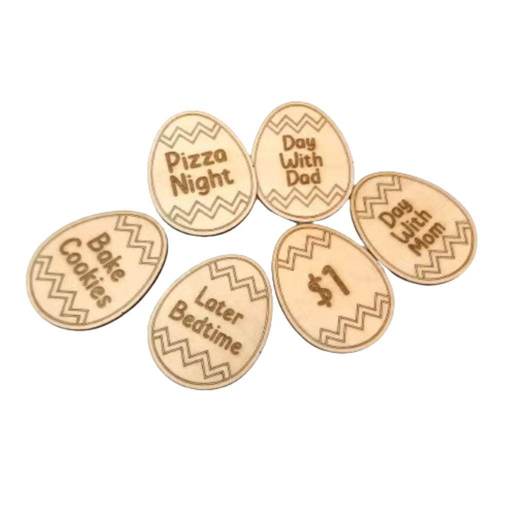Wooden Easter Egg Tokens, Bunny Hunt Rewards, Non-Candy Basket Fillers