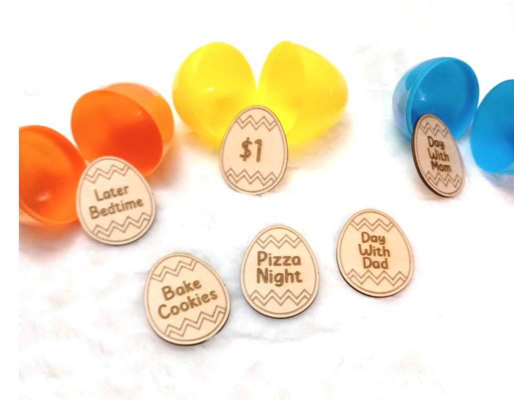 Wooden Easter Egg Fillers, Easter Reward Coupons for Kids, Bunny Egg Hunt Tokens, Non Candy Easter Basket Stuffers