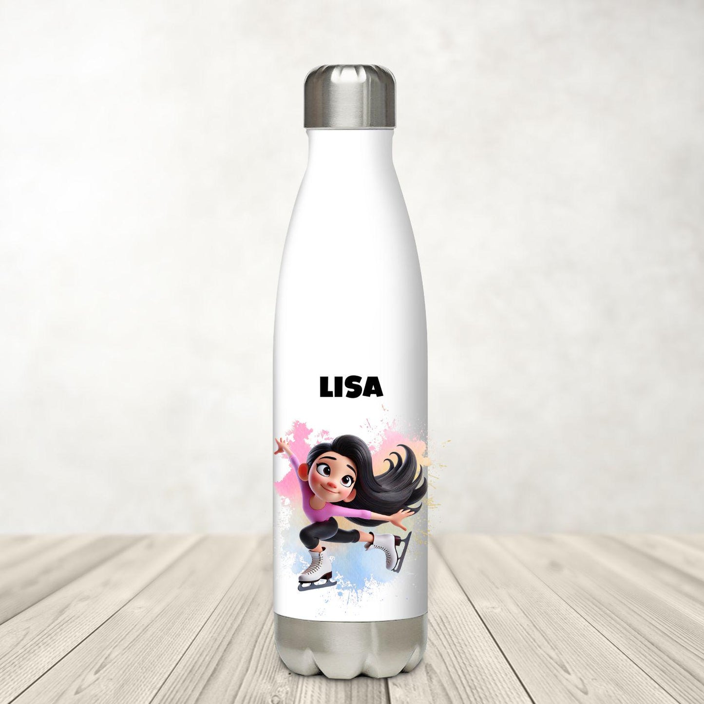 Figure Skater Water Bottle, Asian Girl Design, Ice Skating Gift