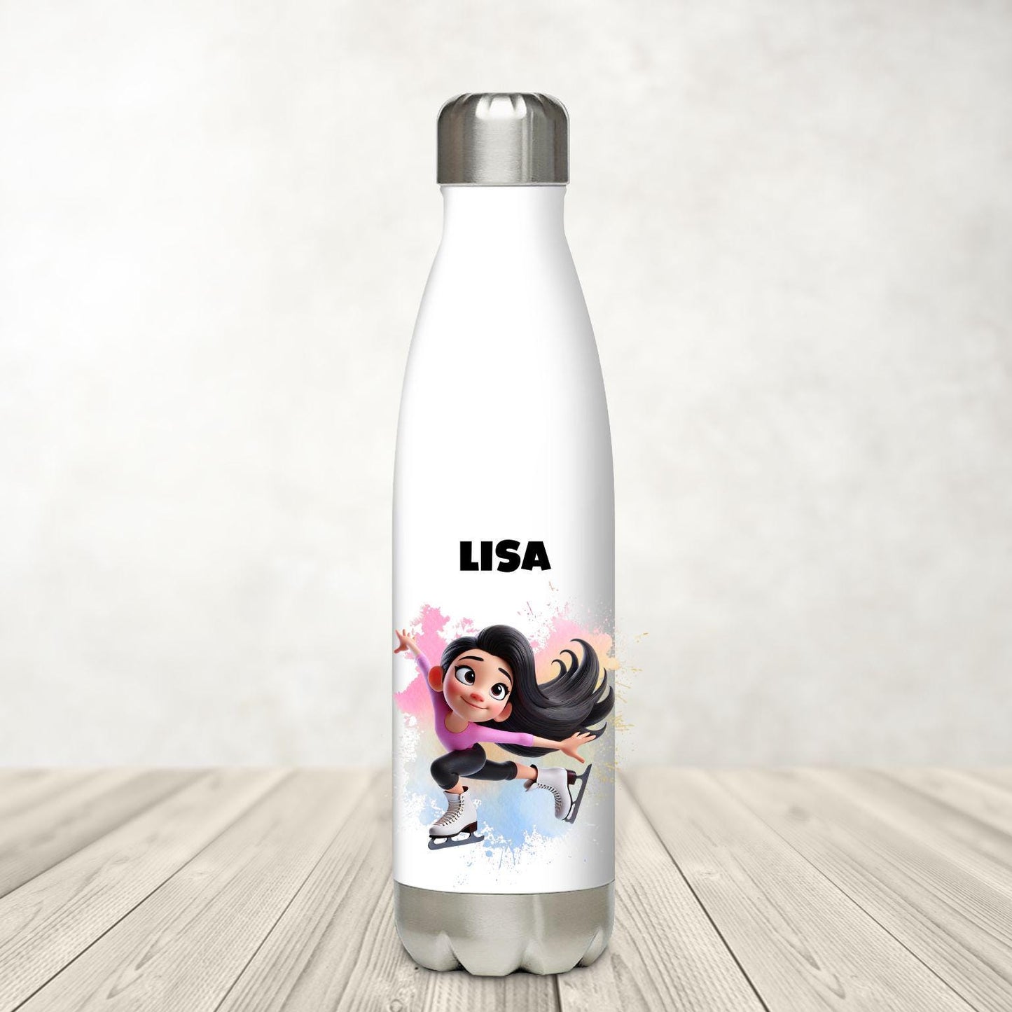 Figure Skater Water Bottle, Asian Girl Design, Ice Skating Gift