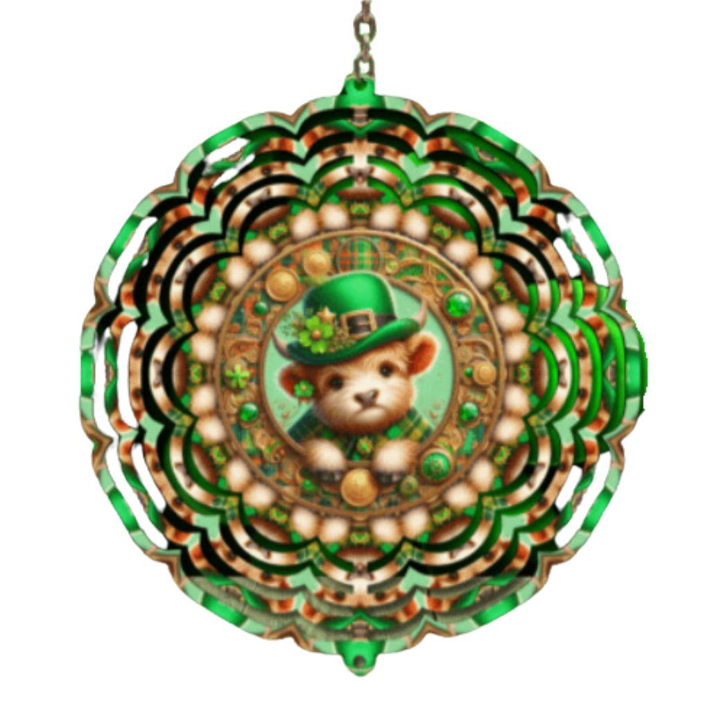 Leprechaun Bear Wind Spinner, St Patricks Day Metal Hanging Decor