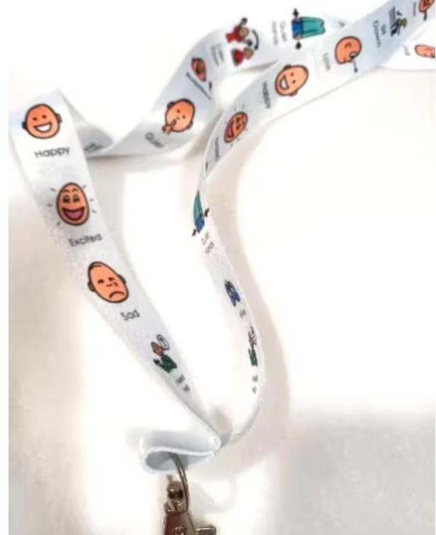 Bright colorful lanyard with teacher coach ID tag holder, perfect for school staff and coaches to wear daily