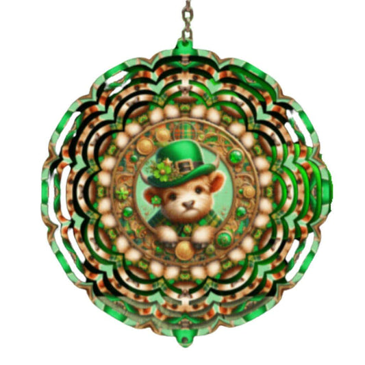 Leprechaun Bear Wind Spinner, St Patricks Day Metal Hanging Decor