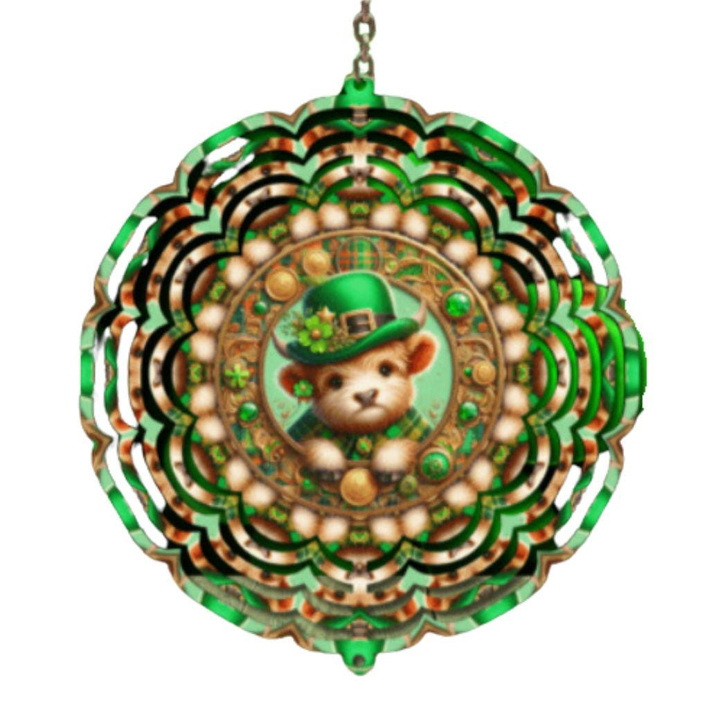 Leprechaun Bear Wind Spinner, St Patricks Day Metal Hanging Decor