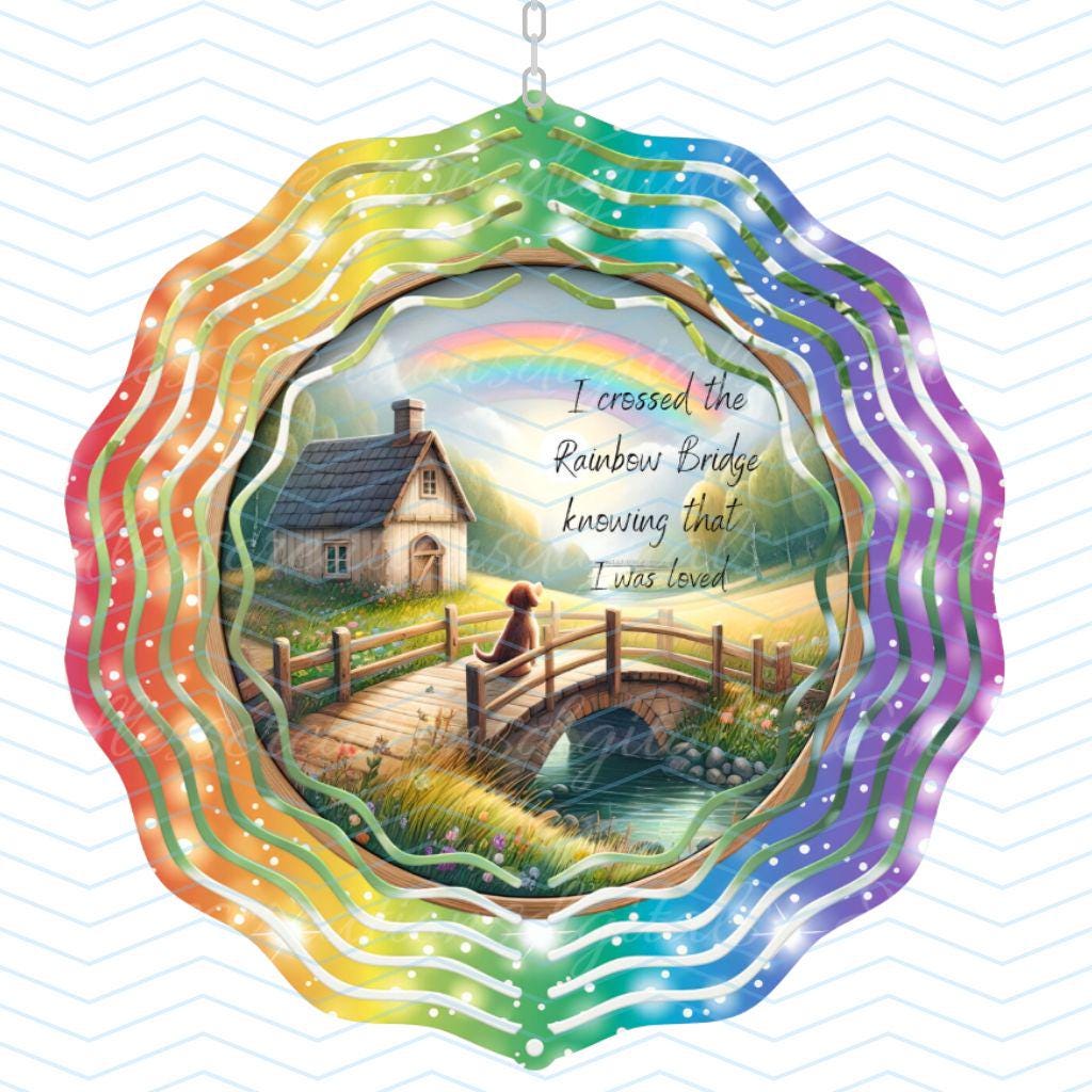 Rainbow Bridge Pet Memorial Wind Spinner, Dog Loss Gift