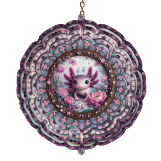 Axolotl Wind Spinner: Whimsical Metal Garden Decor