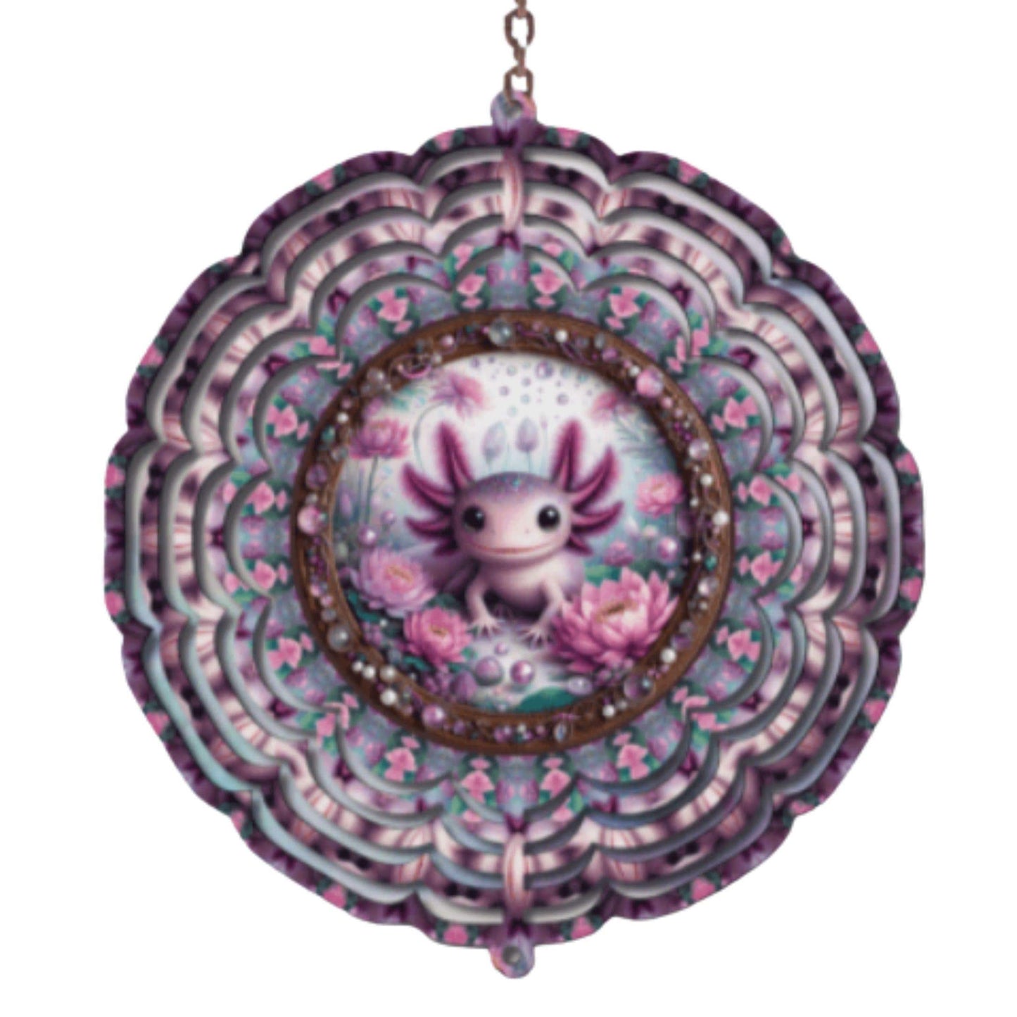 Axolotl Wind Spinner: Whimsical Metal Garden Decor