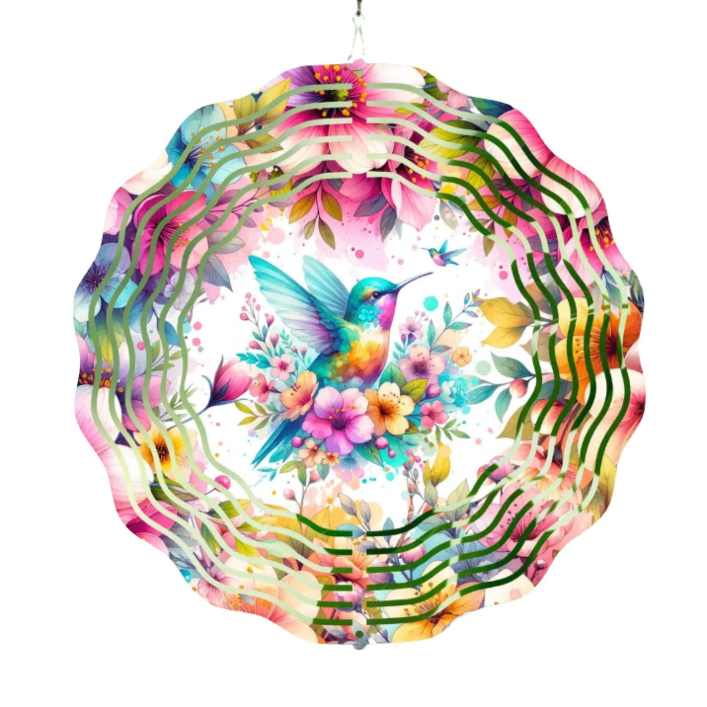 Rainbow Hummingbird Wind Spinner, Metal Garden Decor