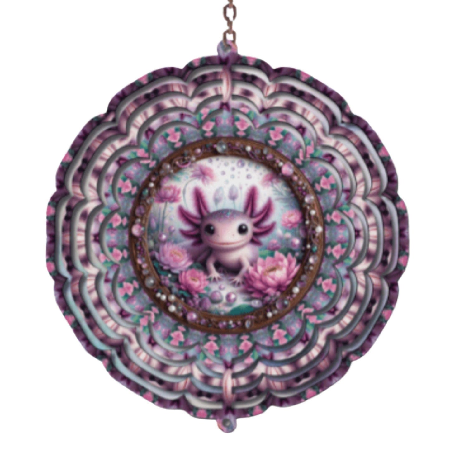 Axolotl Wind Spinner: Whimsical Metal Garden Decor