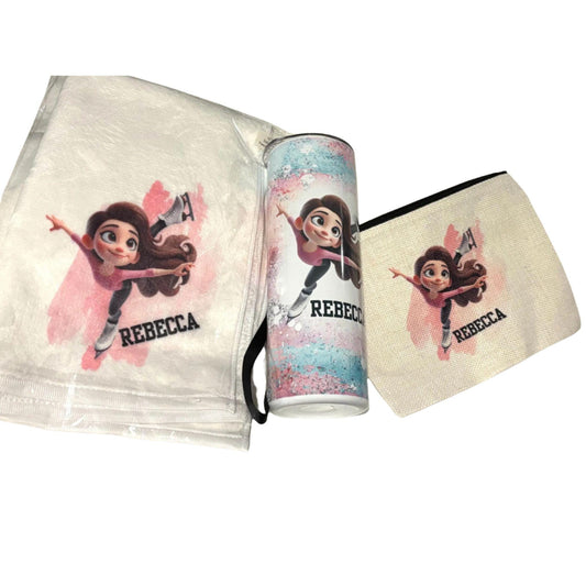 Figure Skating Gift Set, Tumbler, Skate Towel, Makeup Bag, Ice Skater, Birthday, Granddaughter Gift