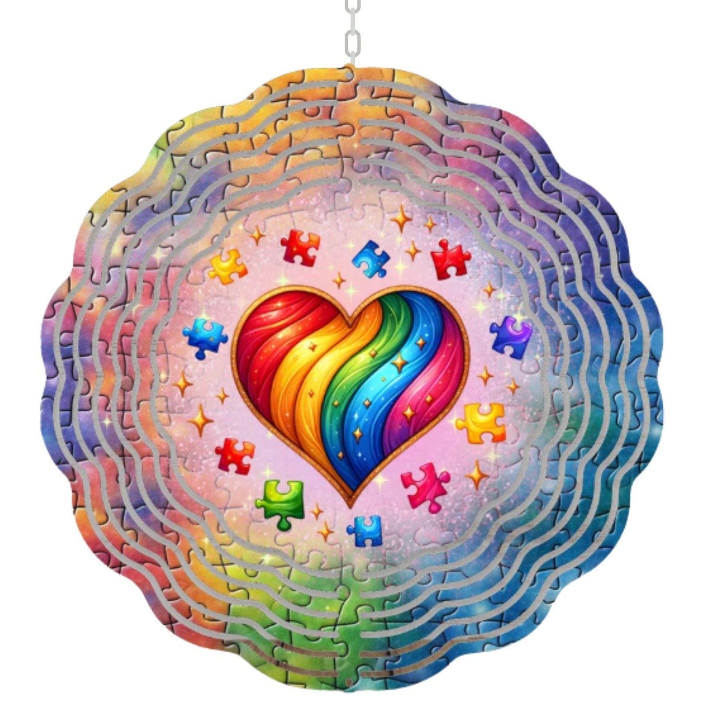 Autism Awareness Wind Spinner: Rainbow Heart, Spring Decor