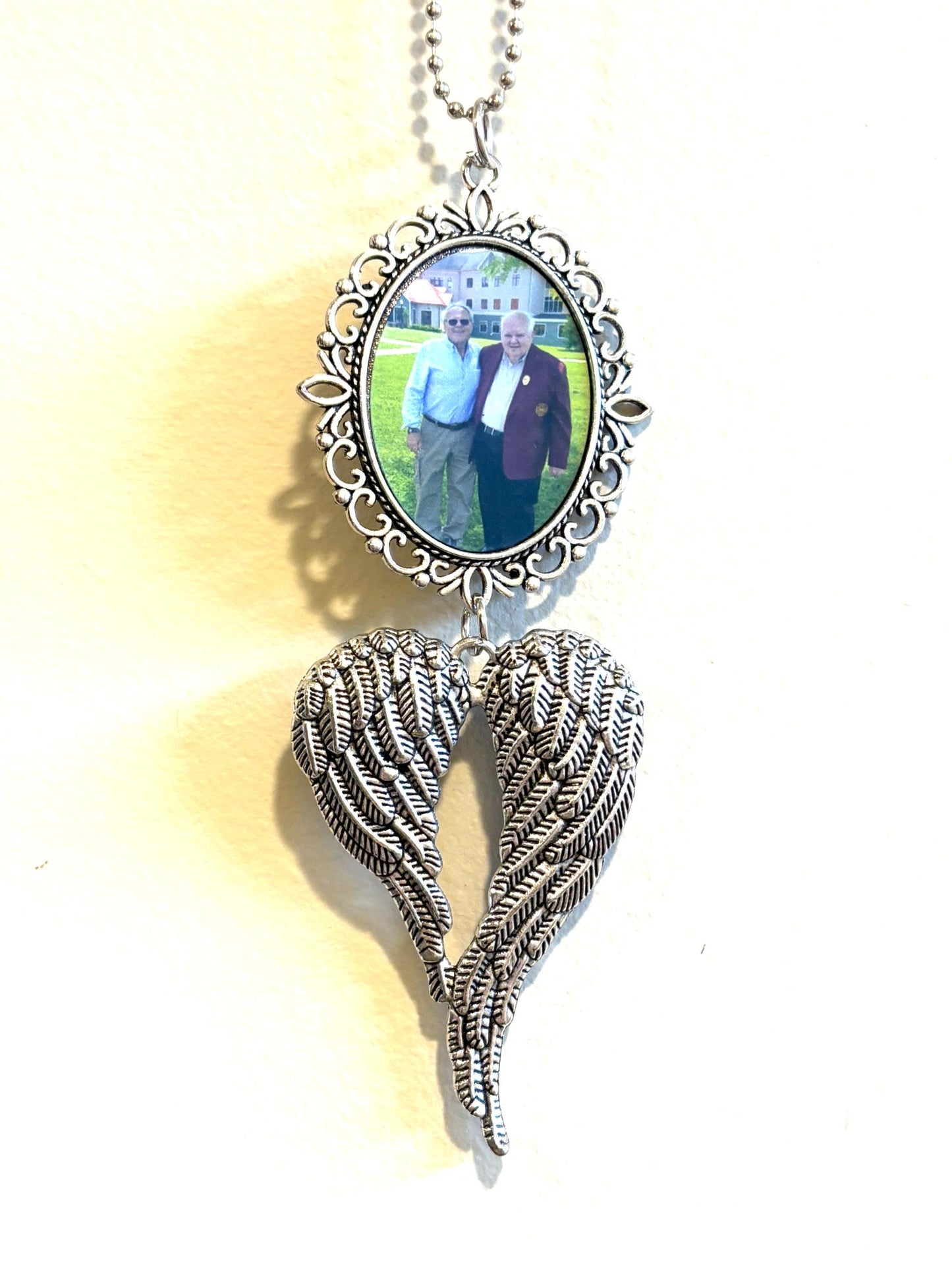 Custom Photo Car Charm, Angel Wings, Memorial Keepsake